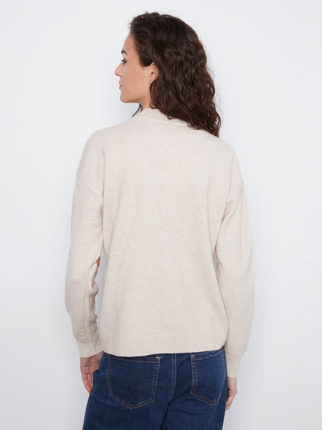 Long Sleeve Drop Shoulder Flower Applique Sweater