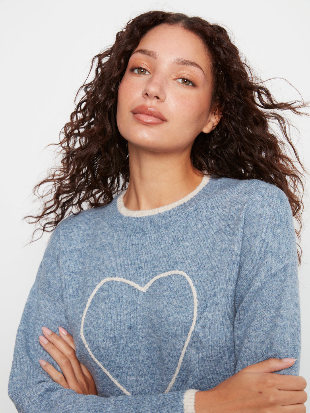 Long Sleeve Drop Shoulder Mock Neck Sweater With Embroidery Detail