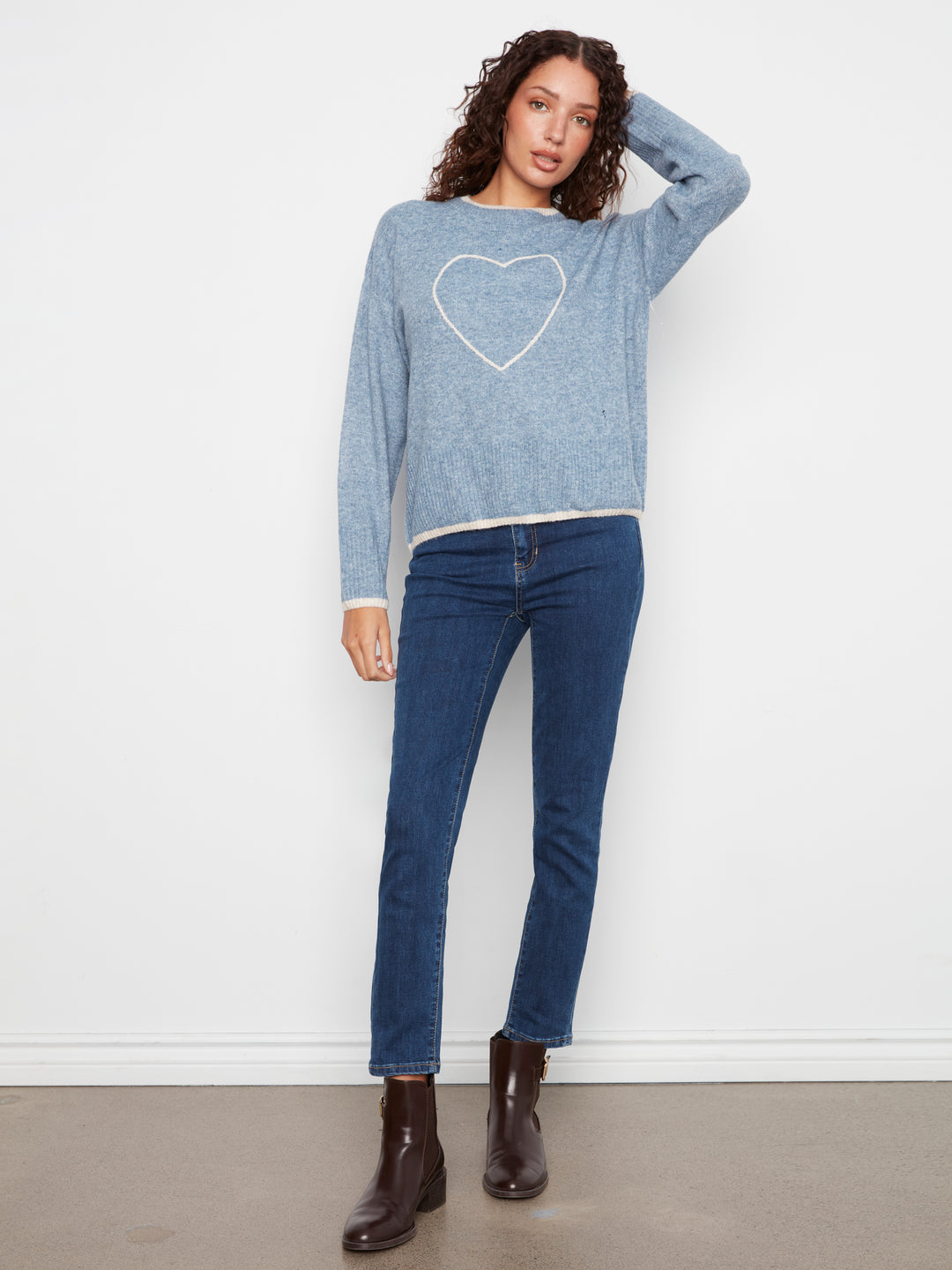 Long Sleeve Drop Shoulder Mock Neck Sweater With Embroidery Detail