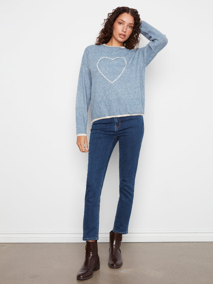 Long Sleeve Drop Shoulder Mock Neck Sweater With Embroidery Detail