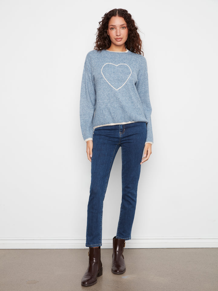 Long Sleeve Drop Shoulder Mock Neck Sweater With Embroidery Detail