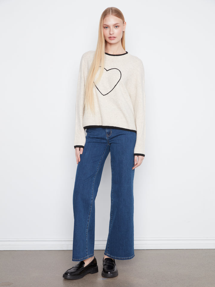 Long Sleeve Drop Shoulder Mock Neck Sweater With Embroidery Detail