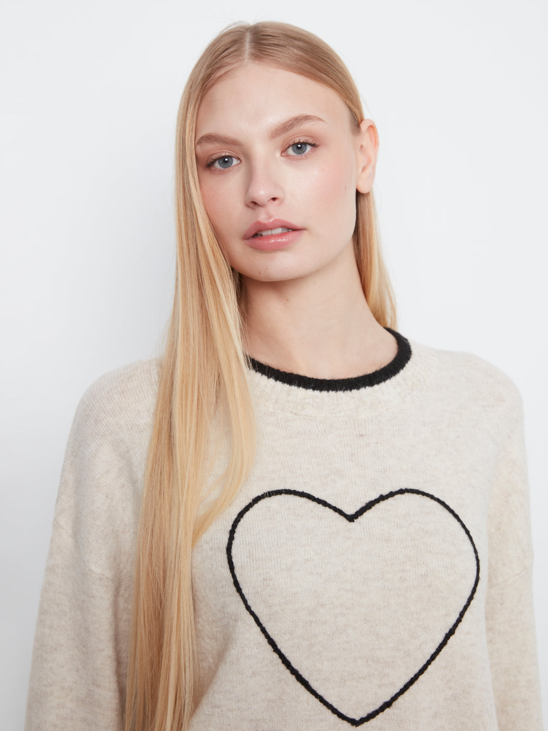 Long Sleeve Drop Shoulder Mock Neck Sweater With Embroidery Detail