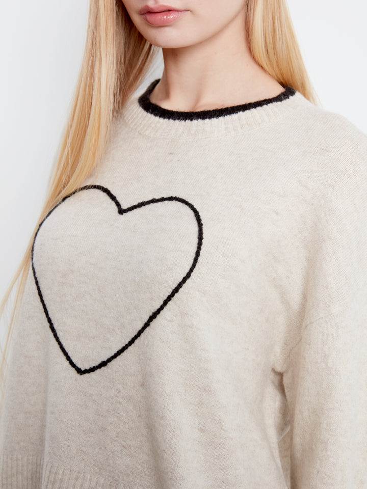 Long Sleeve Drop Shoulder Mock Neck Sweater With Embroidery Detail