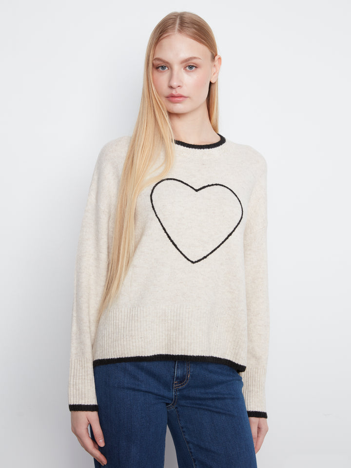 Long Sleeve Drop Shoulder Mock Neck Sweater With Embroidery Detail