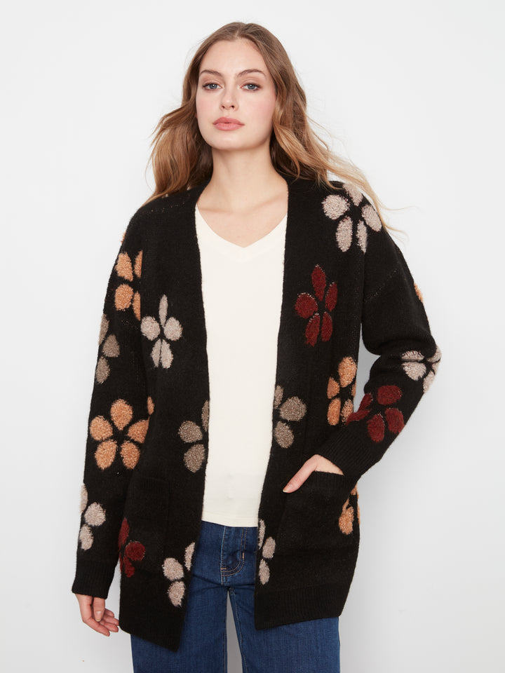 Flower Boucle Long Sleeve Cardigan