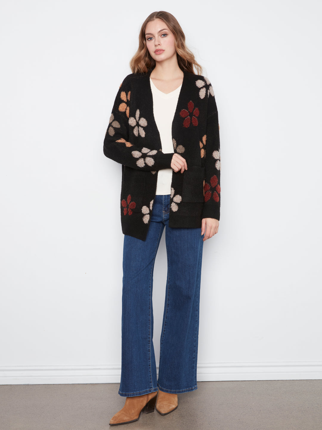 Flower Boucle Long Sleeve Cardigan
