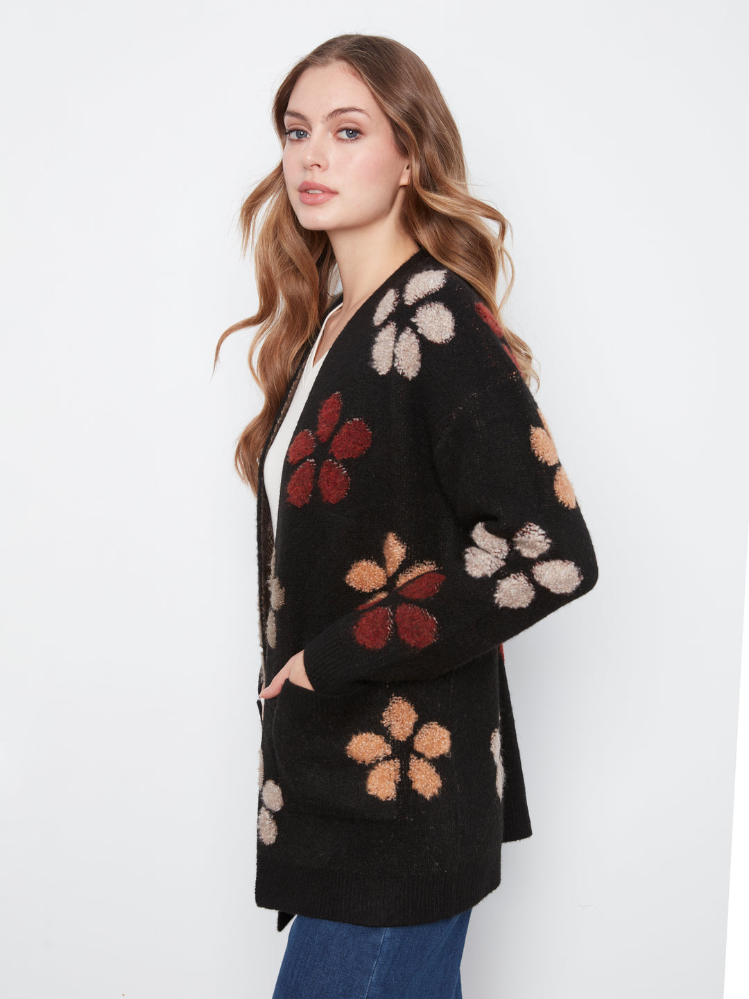 Flower Boucle Long Sleeve Cardigan