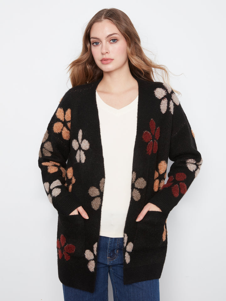 Flower Boucle Long Sleeve Cardigan