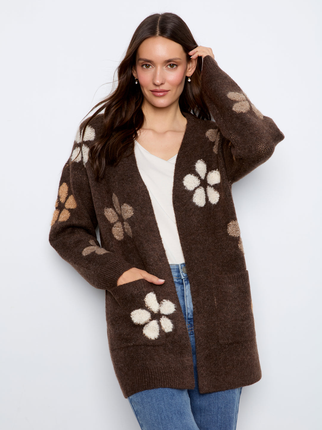 Flower Boucle Long Sleeve Cardigan