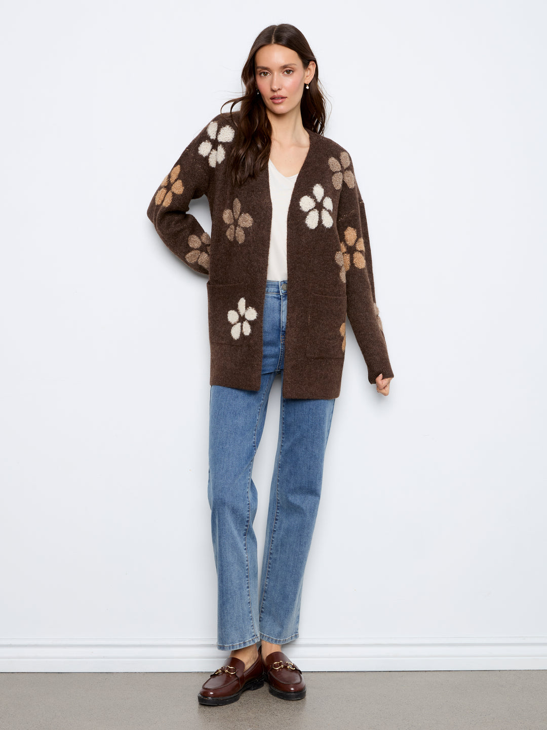 Flower Boucle Long Sleeve Cardigan