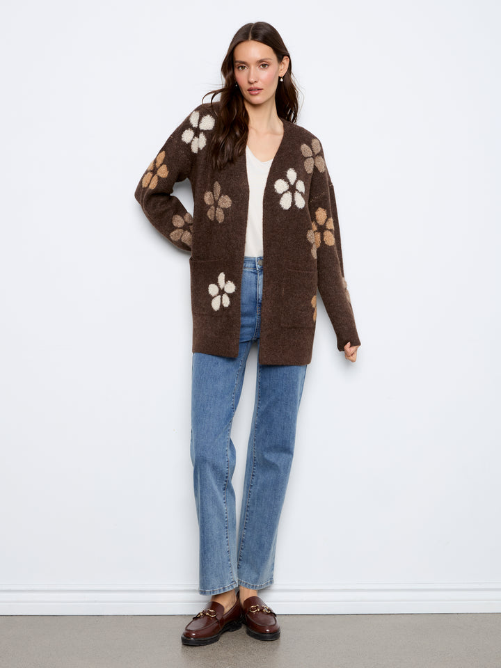 Flower Boucle Long Sleeve Cardigan