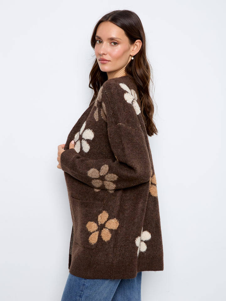 Flower Boucle Long Sleeve Cardigan