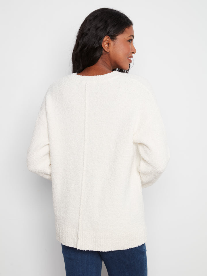 Long Sleeve Drop Shoulder V-Neck Sweater In Soft Yarn