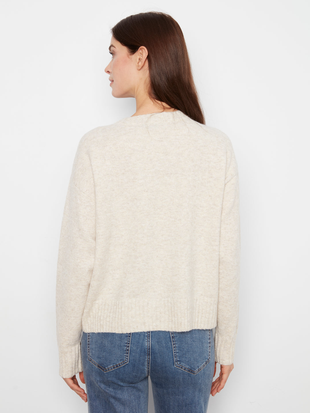 Long Sleeve Drop Shoulder Crew Neck Sweater With Argyle Jacquard & Whipstitch Detail