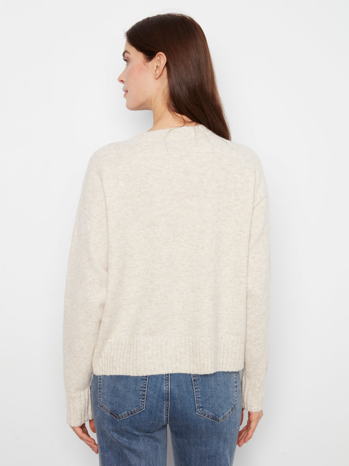 Long Sleeve Drop Shoulder Crew Neck Sweater With Argyle Jacquard & Whipstitch Detail
