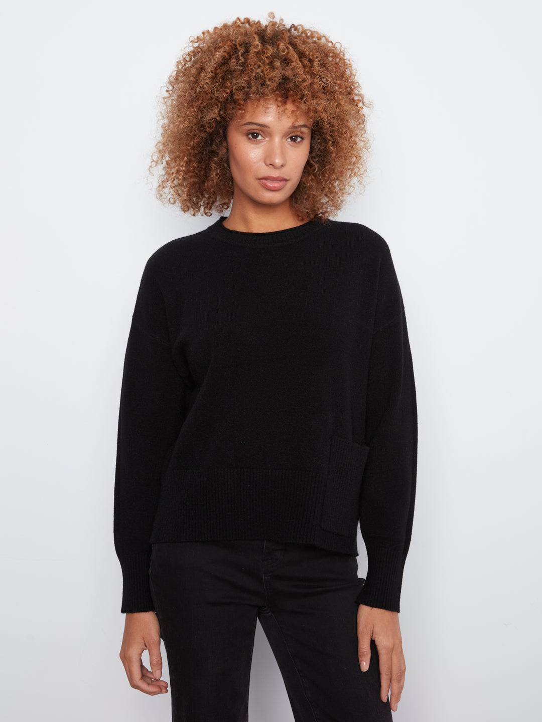 Crew Neck Cropped Sweater with Pocket