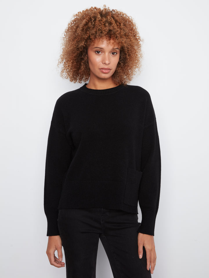 Crew Neck Cropped Sweater with Pocket