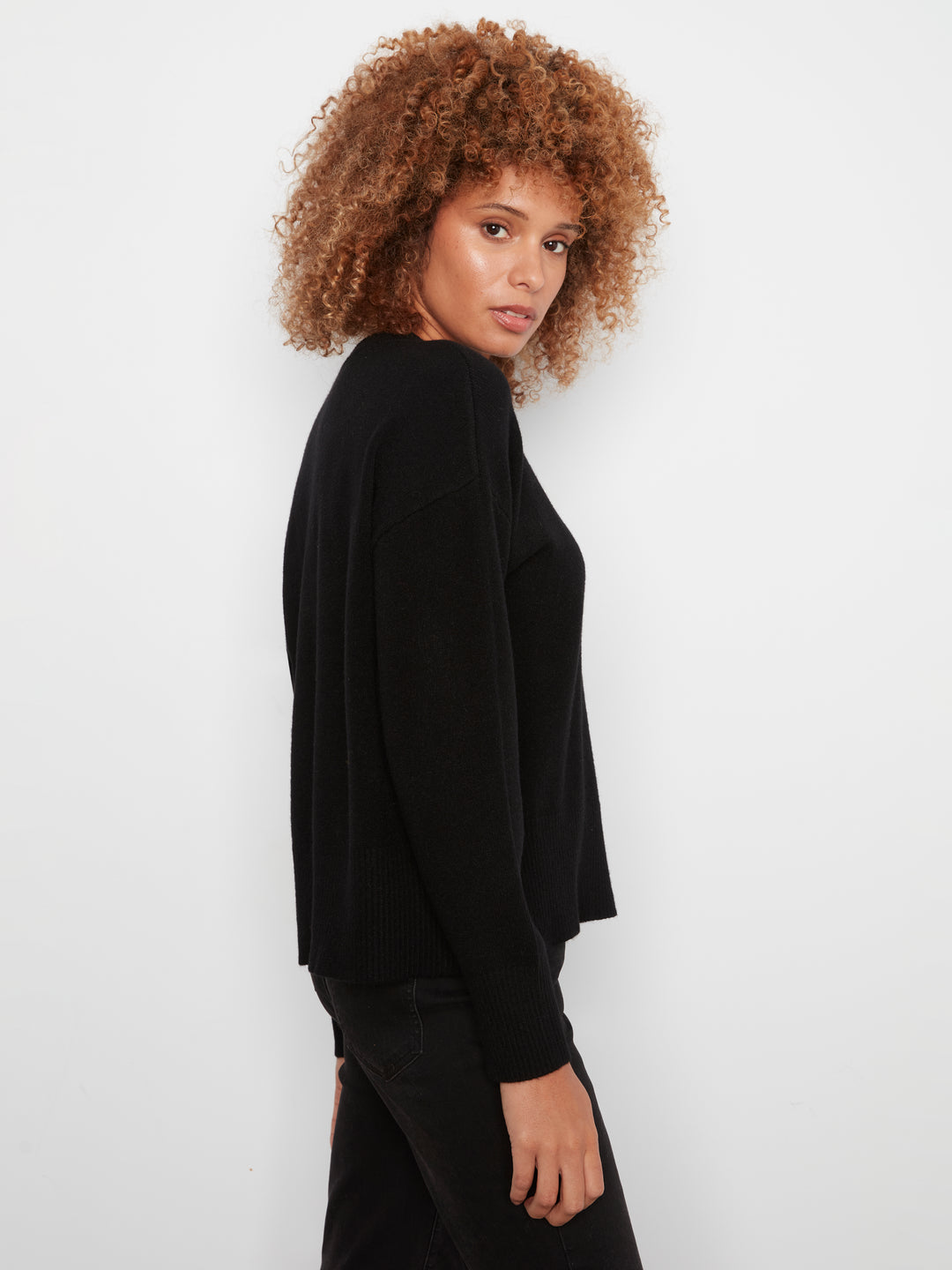 Crew Neck Cropped Sweater with Pocket