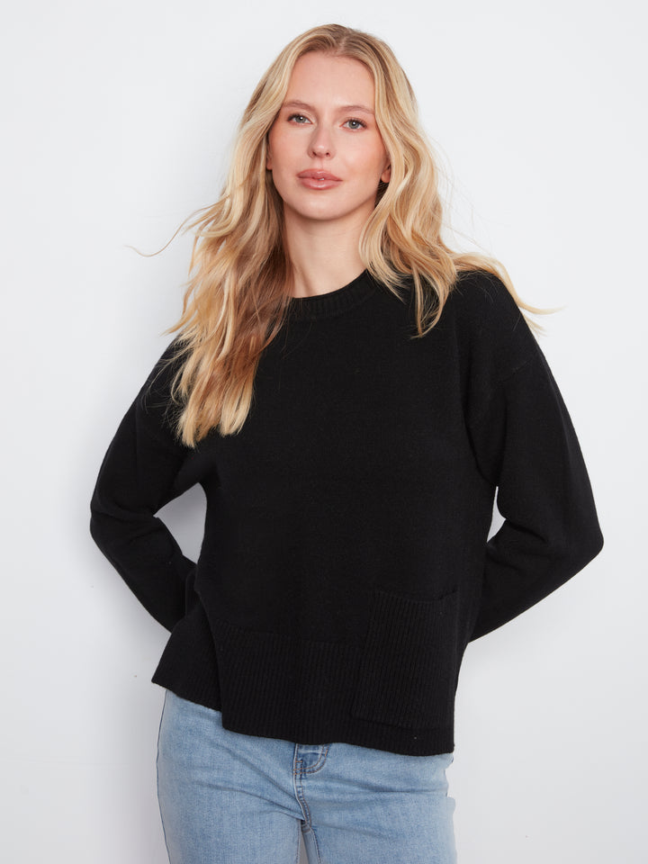 Crew Neck Cropped Sweater with Pocket