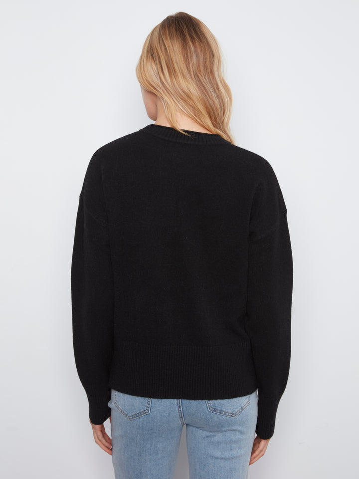 Crew Neck Cropped Sweater with Pocket