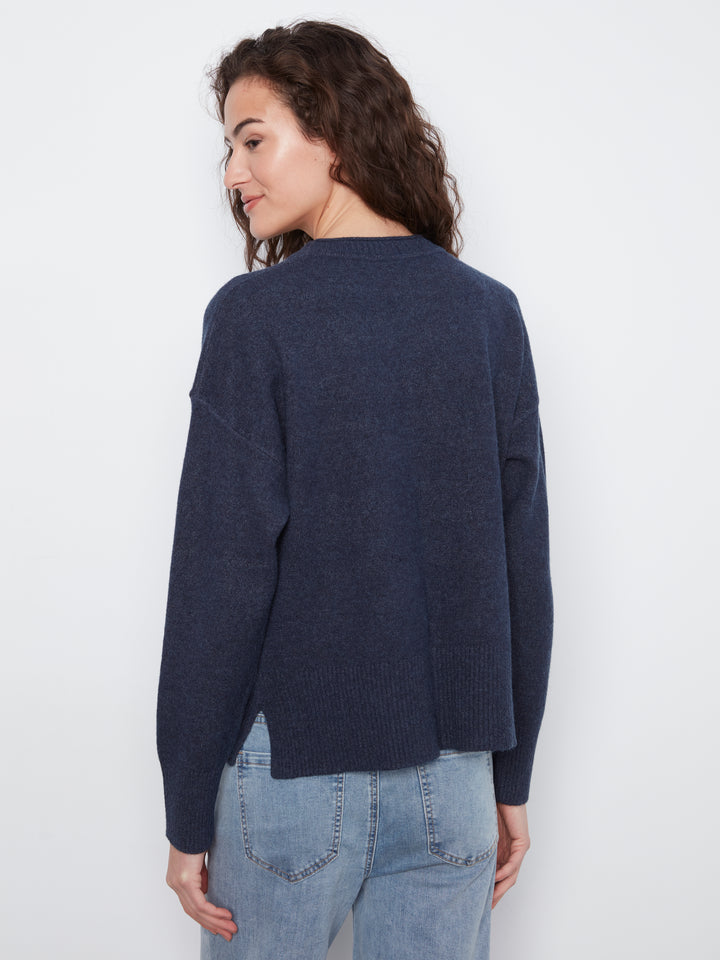 Crew Neck Cropped Sweater with Pocket