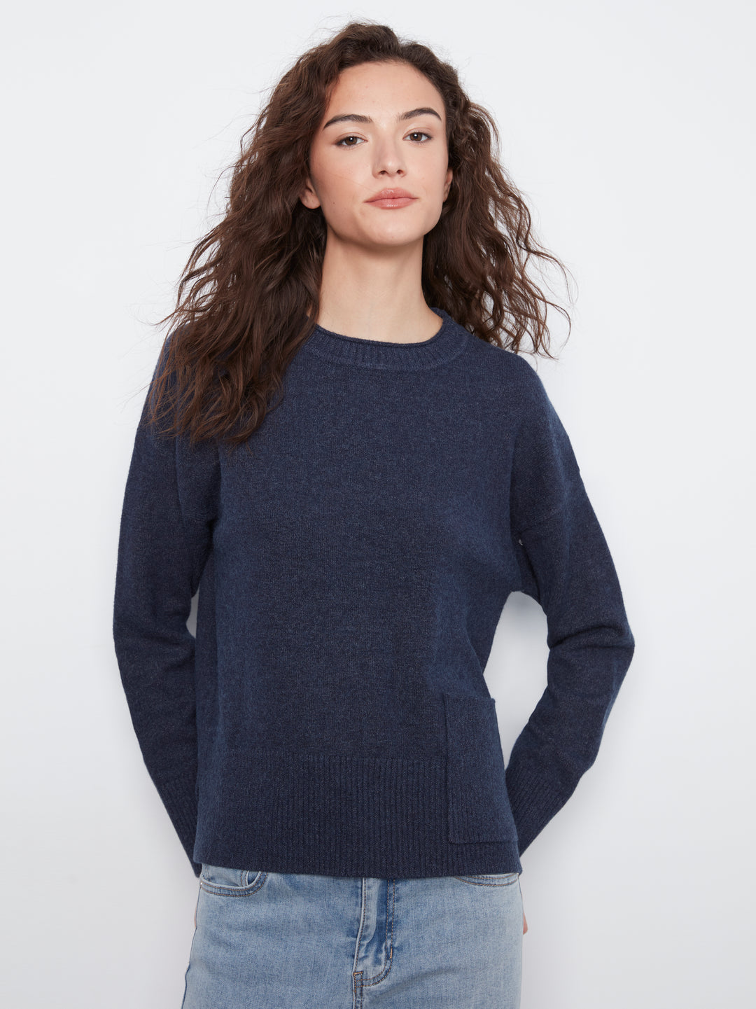 Crew Neck Cropped Sweater with Pocket