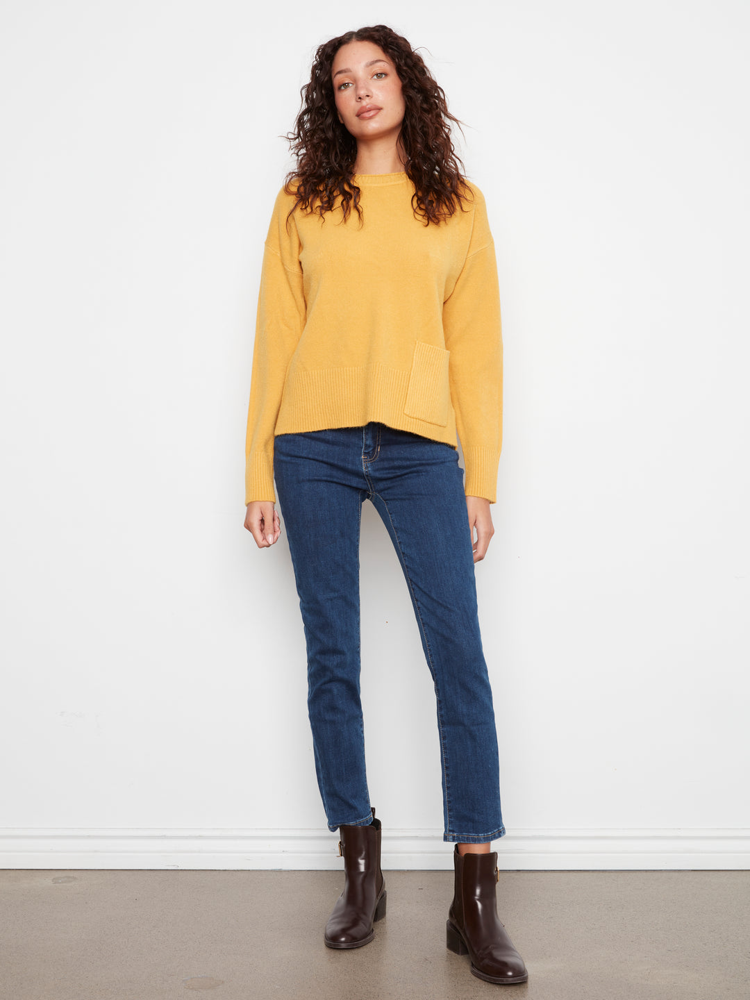 Crew Neck Cropped Sweater with Pocket