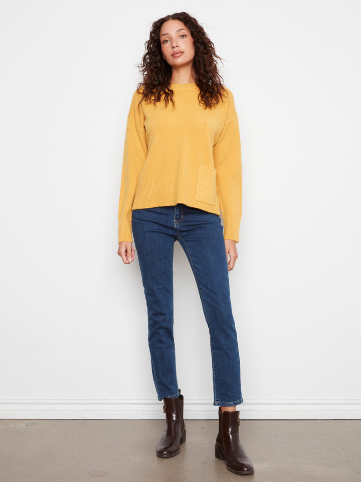 Crew Neck Cropped Sweater with Pocket