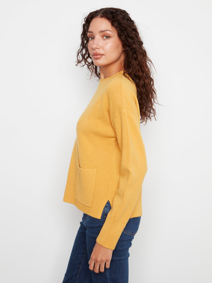 Crew Neck Cropped Sweater with Pocket