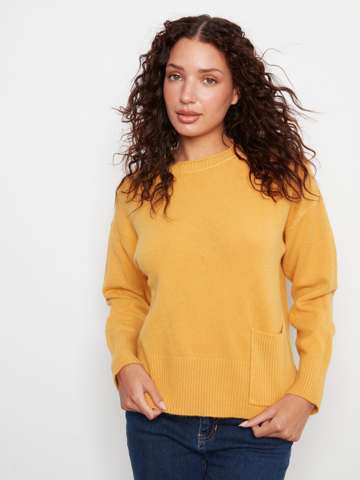 Crew Neck Cropped Sweater with Pocket