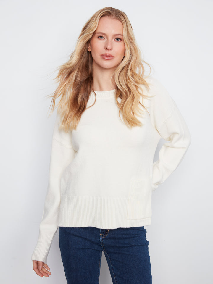 Crew Neck Cropped Sweater with Pocket