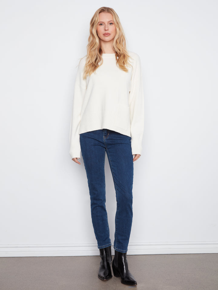 Crew Neck Cropped Sweater with Pocket