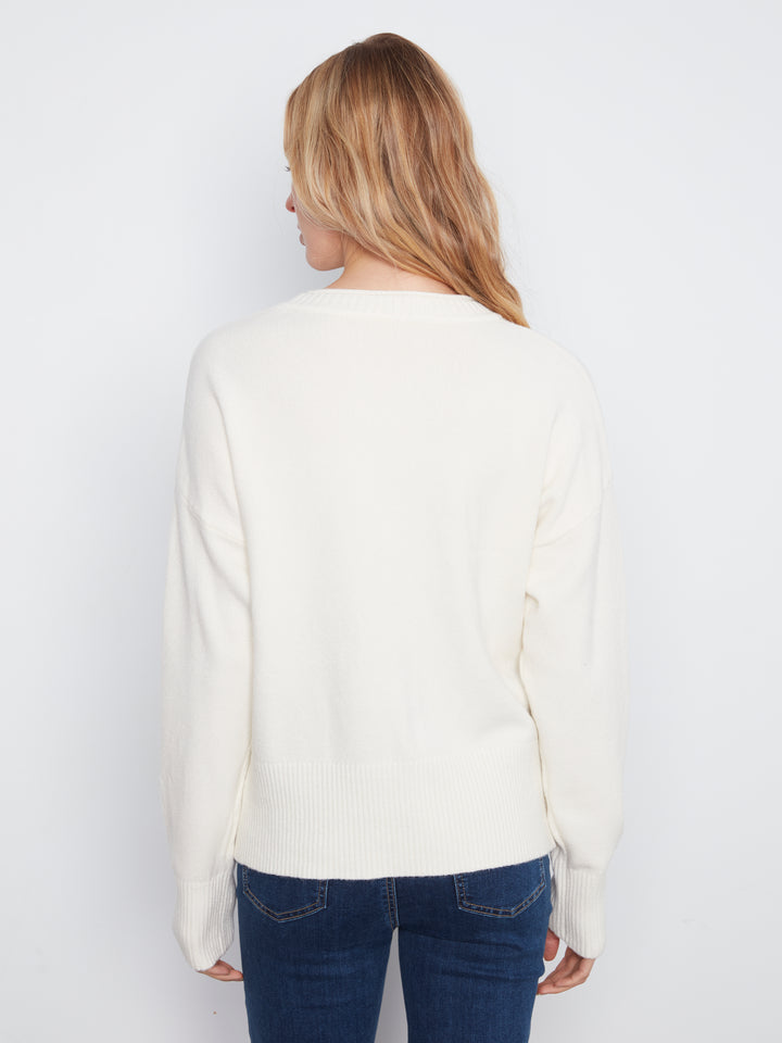 Crew Neck Cropped Sweater with Pocket