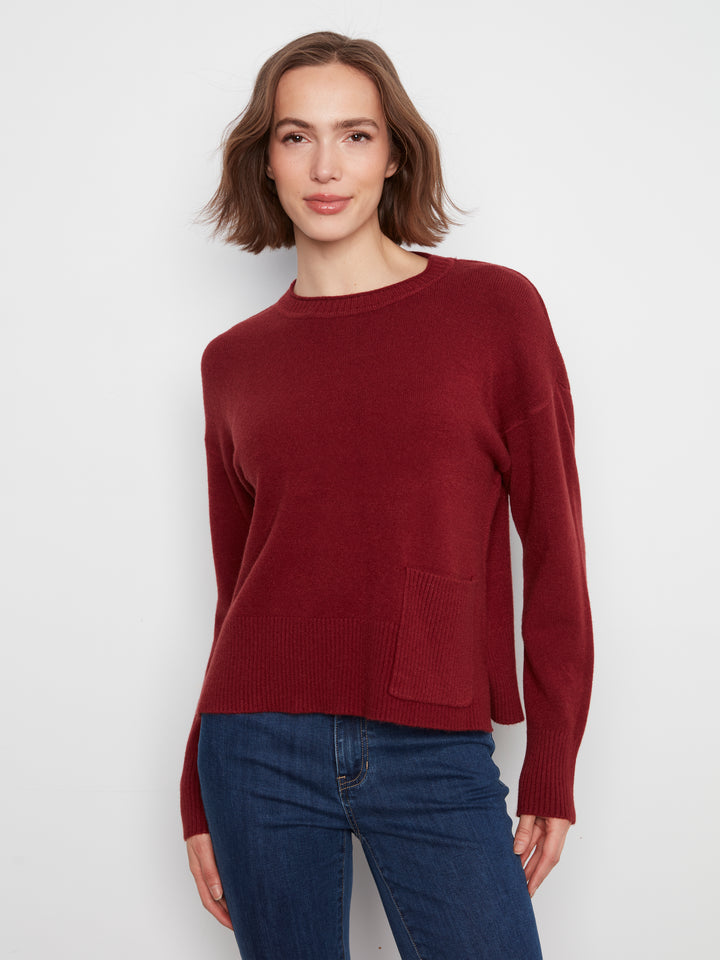 Crew Neck Cropped Sweater with Pocket