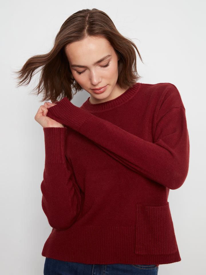Crew Neck Cropped Sweater with Pocket