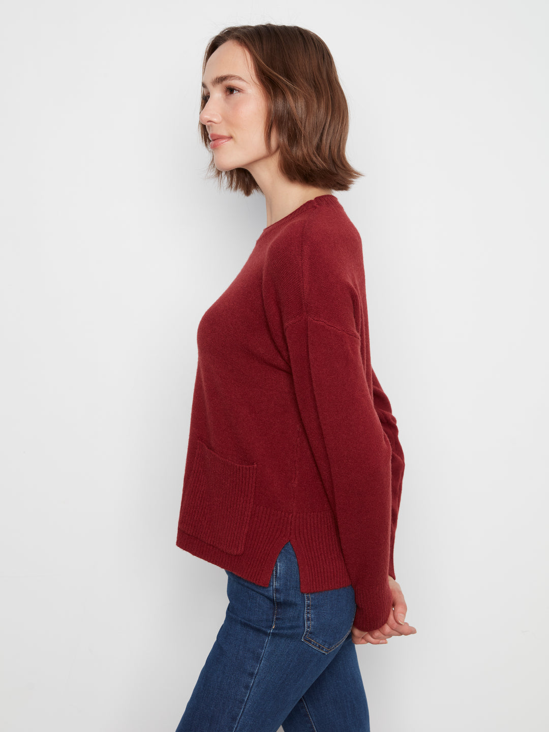 Crew Neck Cropped Sweater with Pocket
