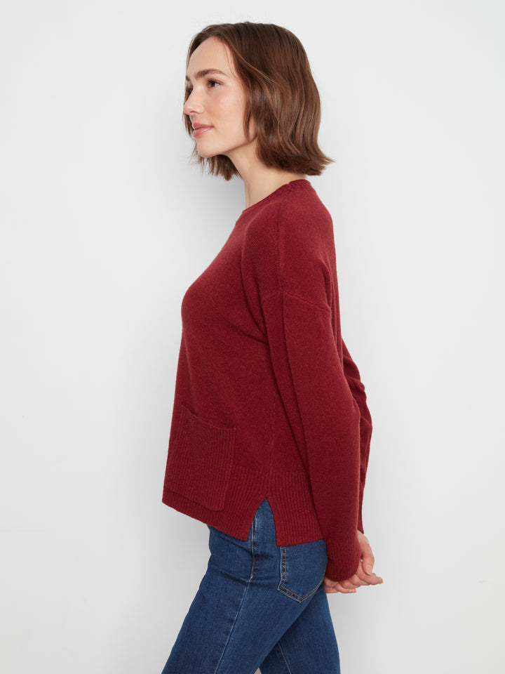Crew Neck Cropped Sweater with Pocket