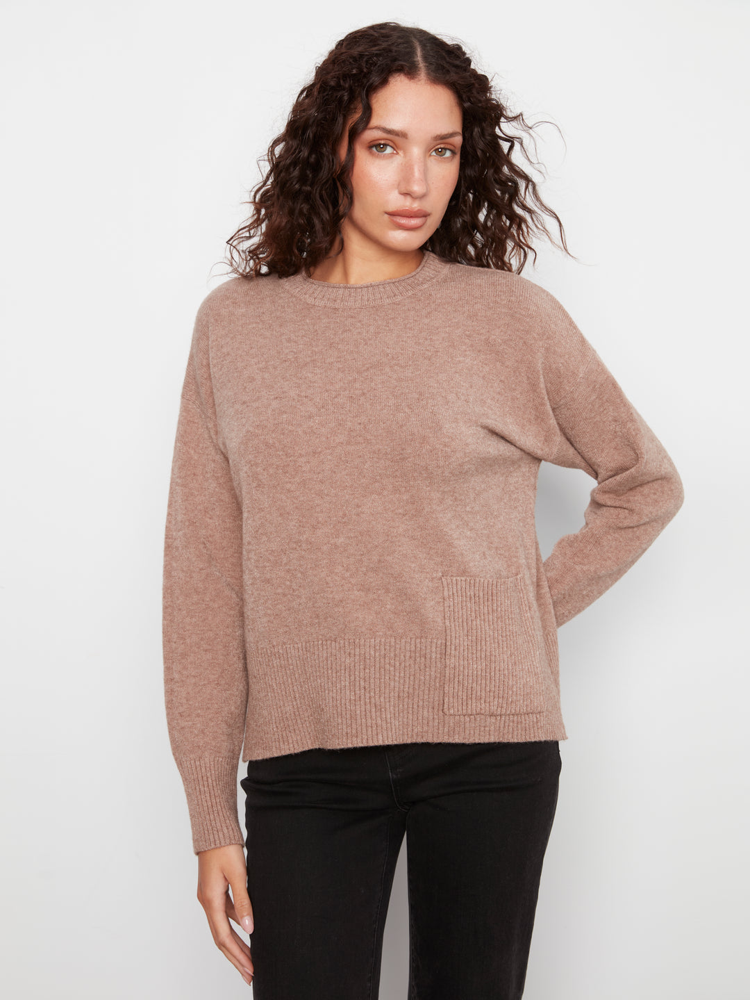 Crew Neck Cropped Sweater with Pocket