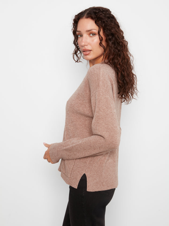 Crew Neck Cropped Sweater with Pocket