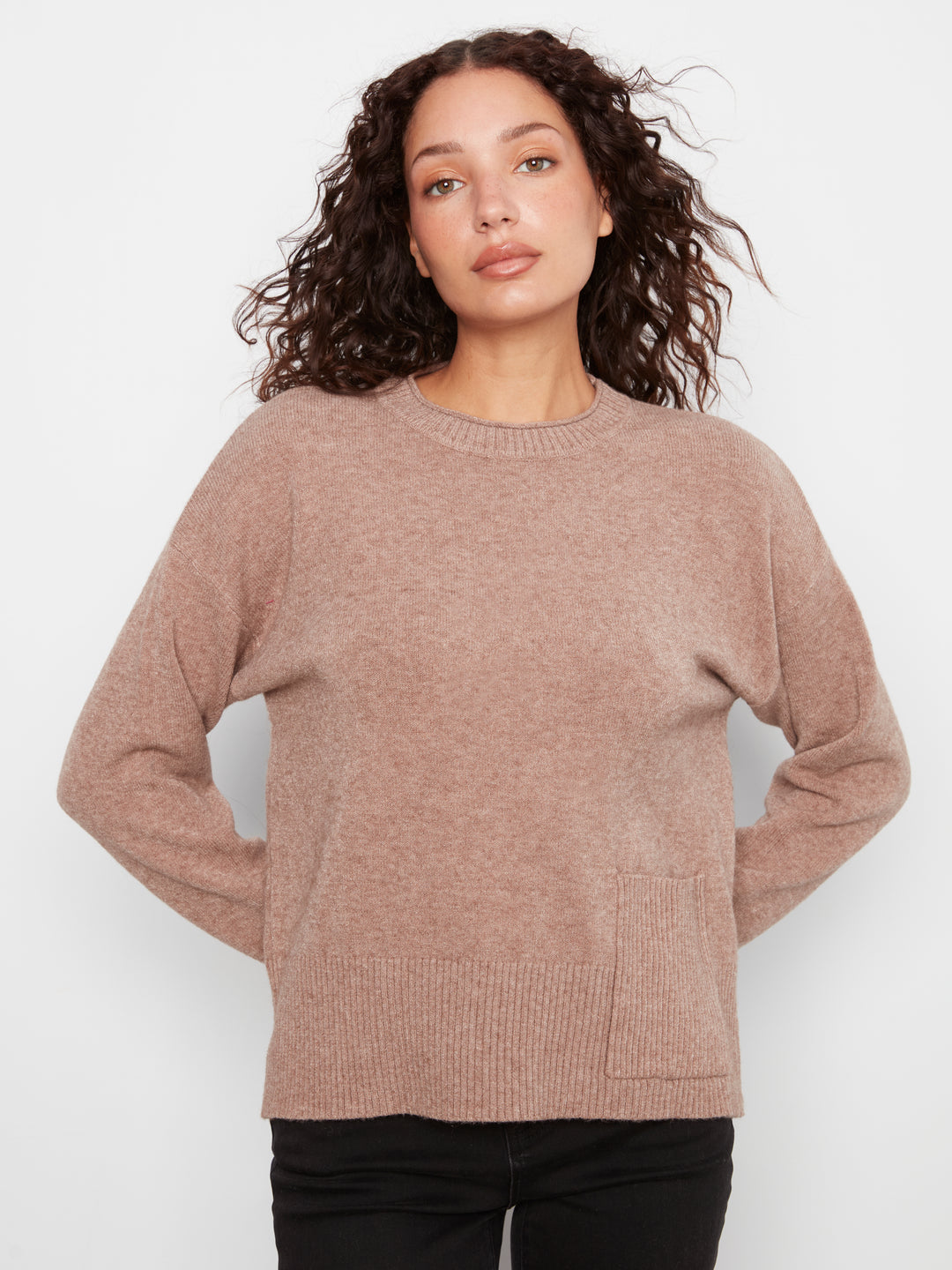 Crew Neck Cropped Sweater with Pocket