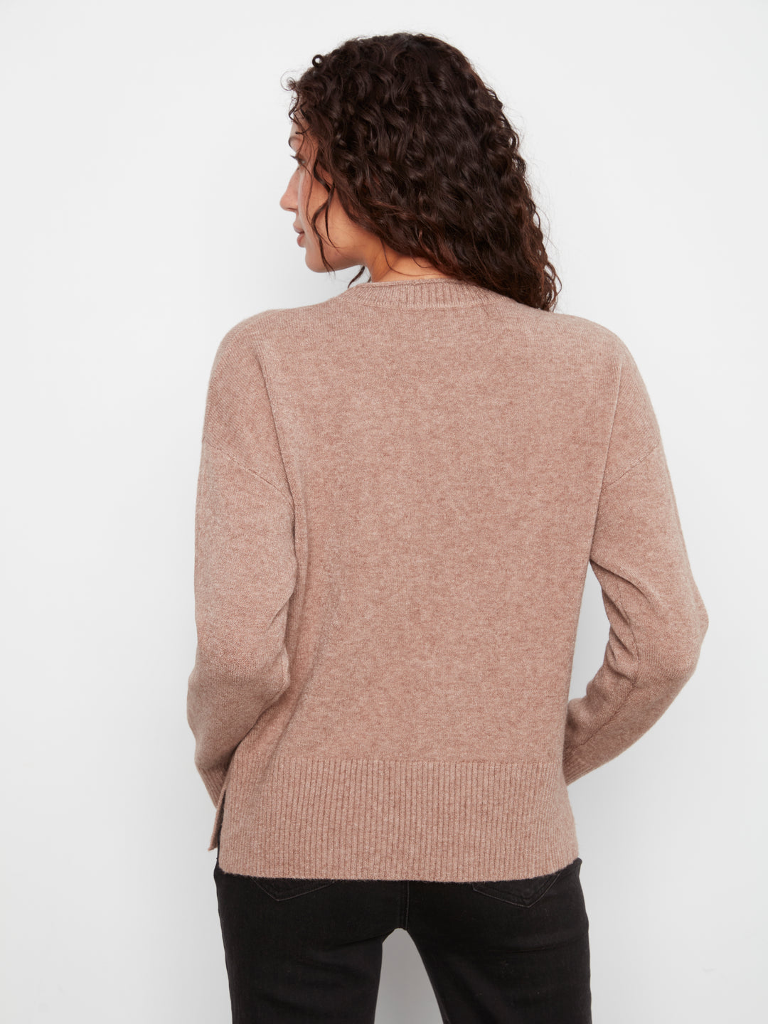 Crew Neck Cropped Sweater with Pocket