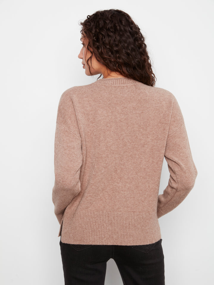 Crew Neck Cropped Sweater with Pocket