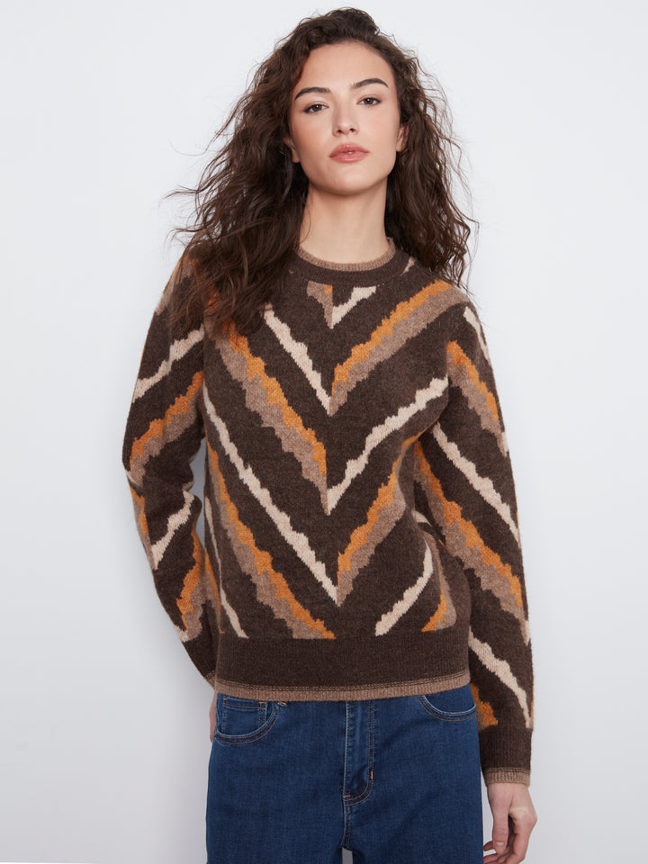 Long Sleeve Crew Neck Jacquard Sweater