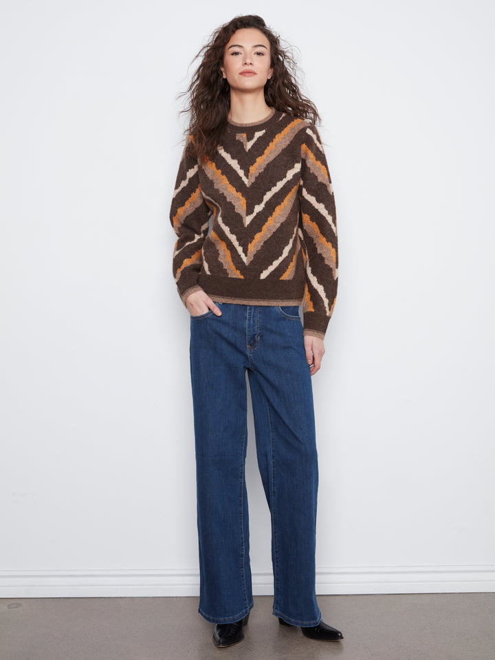 Long Sleeve Crew Neck Jacquard Sweater