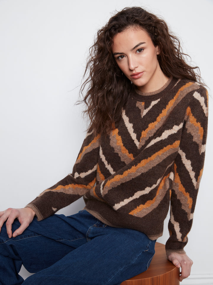 Long Sleeve Crew Neck Jacquard Sweater
