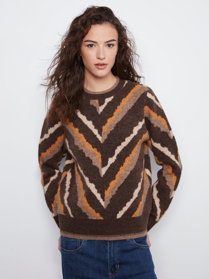 Long Sleeve Crew Neck Jacquard Sweater