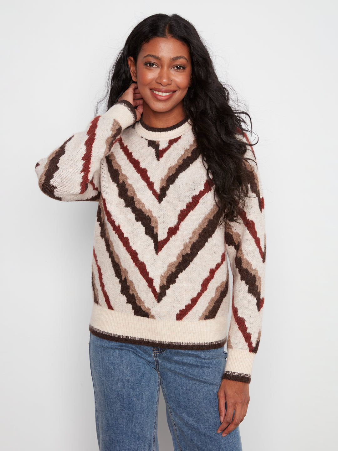 Long Sleeve Crew Neck Jacquard Sweater