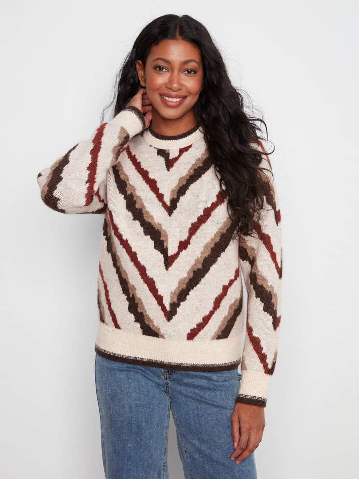 Long Sleeve Crew Neck Jacquard Sweater