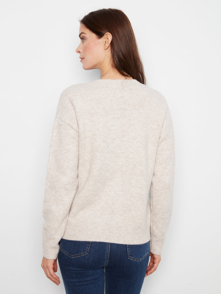 Long Sleeve V-Neck Oversized Sweater With Embroidery